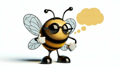 Smiling Cartoon Bee Wearing Sunglasses with Thought Bubble