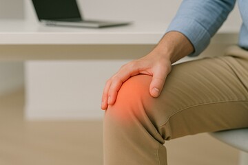 Office Syndrome: Man Experiencing Knee Pain from Prolonged Sitting