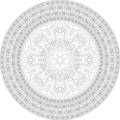 Vector black monochrome classic Greek round outline ornament. Circle of Ancient Greece and the Roman Empire. Byzantine painting of walls, floors and ceilings. Decoration of European palaces. Template 