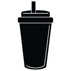 Simple black silhouette of a disposable cup with a straw and lid