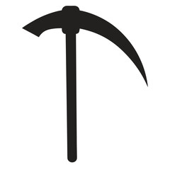 Simple silhouette icon of a pickaxe tool on a white background