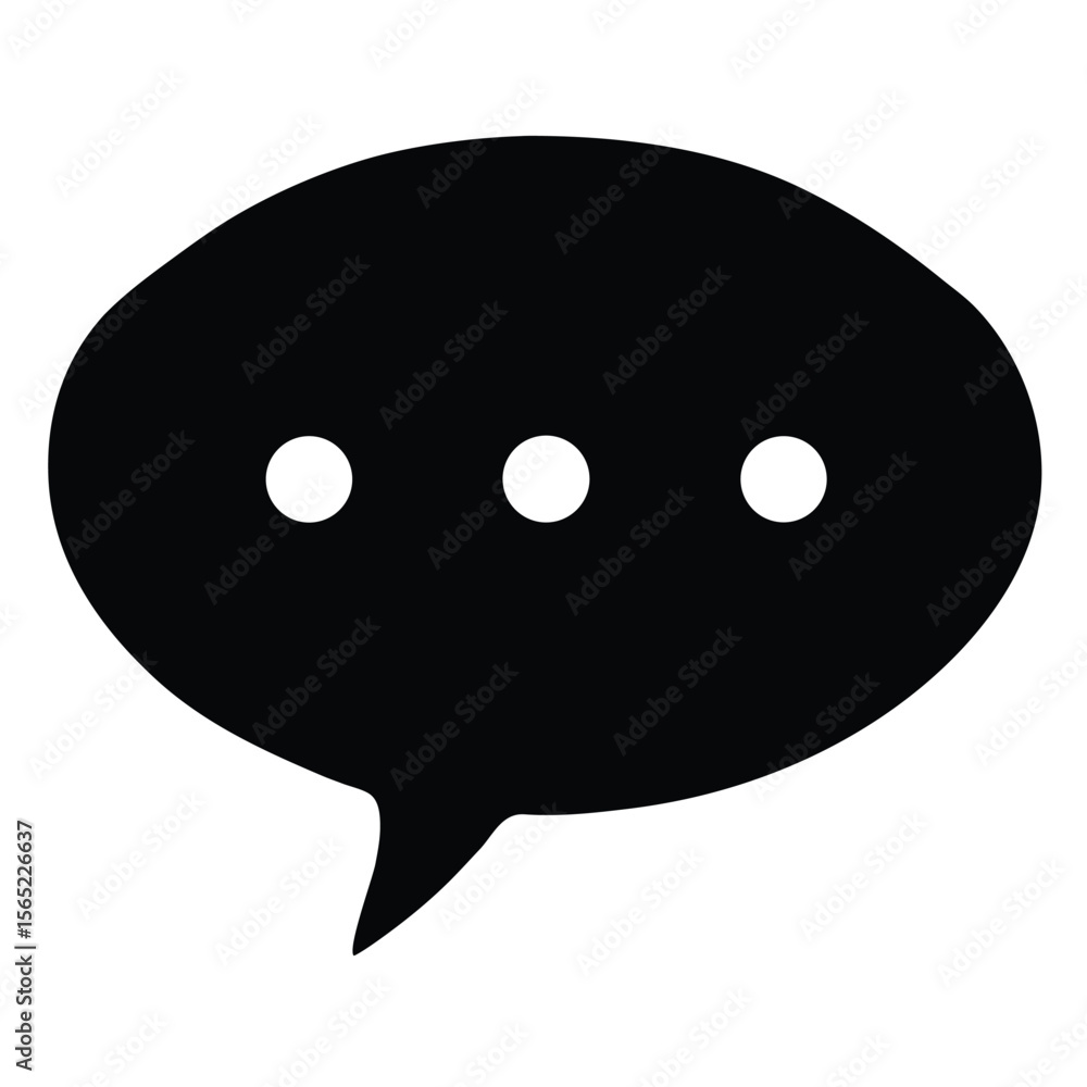 Poster black speech bubble icon with three white dots representing conversation or typing