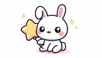 Obraz premium Cute White Bunny Holding a Yellow Star