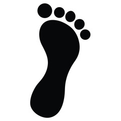 Simple black silhouette of a human footprint with five toes on a white background