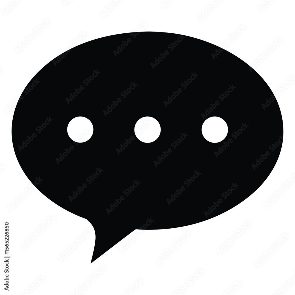 Poster black speech bubble icon with three white dots representing conversation or typing