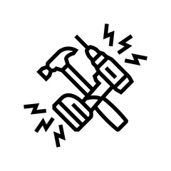 loud construction work hammering drilling sounds line icon vector illustration