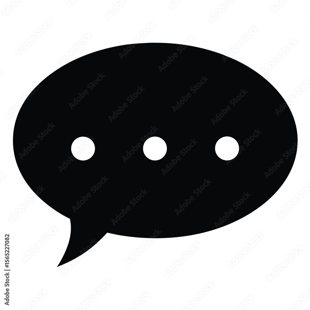 Poster black speech bubble icon with three white dots representing conversation or typing