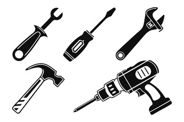 workshop icon set sihouette black vector bundle