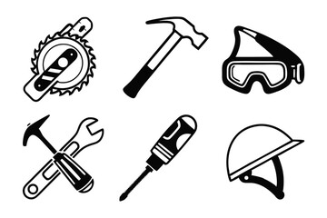 workshop icon set sihouette black vector bundle