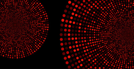 Futuristic abstract background with glowing red dots arranged in a circular vortex pattern on a black backdrop.
