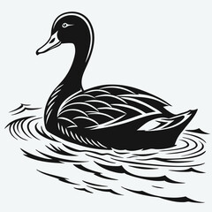 Elegant Duck Swimming in Water Simple Black and White Vector Illustration