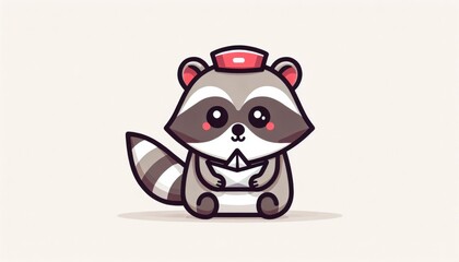 Naklejka premium Cute Cartoon Raccoon Holding a Letter