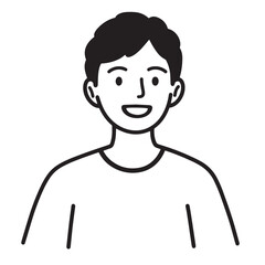 Simple black and white illustration of a smiling young man against a white background