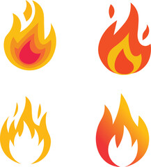 Four stylized flames in various shapes and color gradations on white