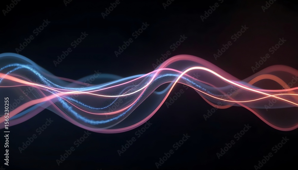 Poster flowing abstract light trails with dark background