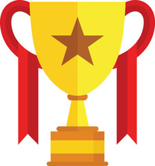 Golden trophy illustration with red ribbons and star symbol for achievement