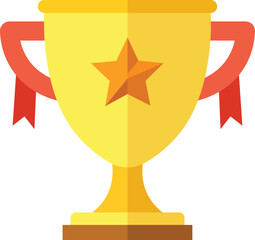Golden trophy cup with star and red ribbon for achievement award