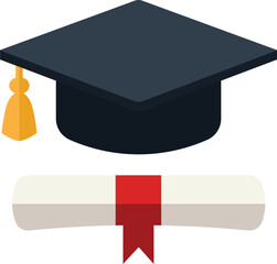 Graduation cap and diploma representing education achievements and success.