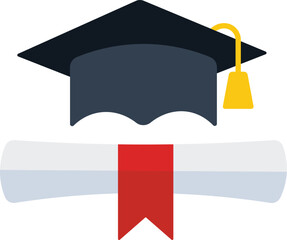 Graduation cap and diploma illustration representing education and achievement