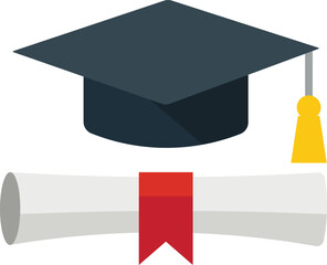 Graduation mortarboard and diploma vector illustration for education and ceremony