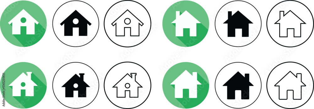 Poster modern home icons in circles with diverse styles and color variations