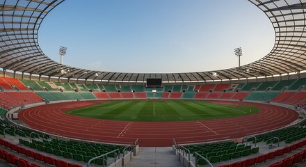 Naklejka premium Panoramic View of a Modern Sports Stadium with Running Track