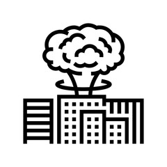 fallout on city skyline radioactive pollution line icon vector illustration