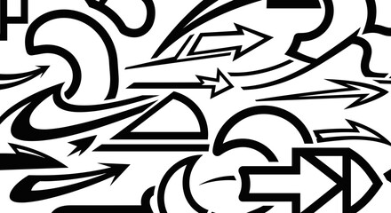 Abstract Black and White Graphic Arrows Illustrating Dynamic Movement and Direction