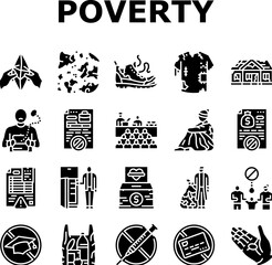 poverty inequality unemployment icons set vector