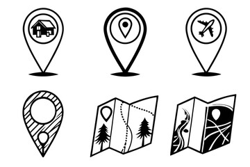map location icon set sihouette black vector bundle