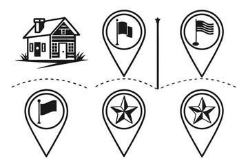 map location icon set sihouette black vector bundle