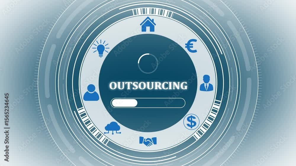Poster a business outsourcing concept ,business, technology and network concept. animated dynamic wave of c