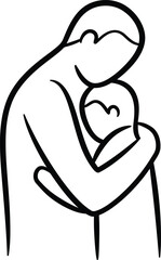 Illustration of Minimalist vector design of parent child bonding by a world-class graphic designer. black and white,  no text, minimalist, abstract, clean white backg