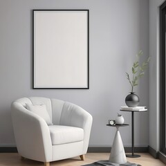 Frame mockup, ISO A paper size. Living room wall poster mockup. Interior mockup with house background. Modern interior design. 3D render
