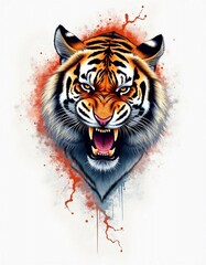 Angry tiger head vector illustration with fire aura surrounding it. vector design for t-shirt. Generate AI
