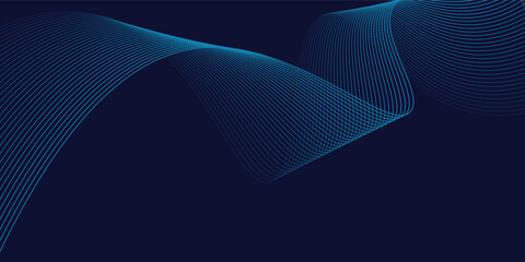 Abstract glowing wave lines on dark blue background. Dynamic wave pattern. Modern flowing wavy lines. Futuristic technology concept. Suit for banner, poster, cover, brochure, flyer, website