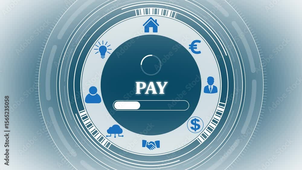 Poster a pay button on a clear projection ,business, technology and network concept. animated dynamic wave 