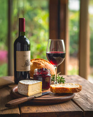du fromage, du pain et un verre de vin