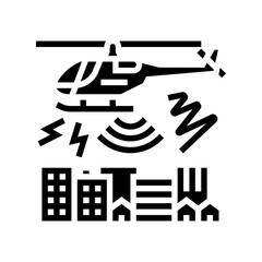 helicopter flying overhead sound waves radiating glyph icon vector illustration
