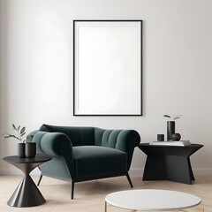 Frame mockup, ISO A paper size. Living room wall poster mockup. Interior mockup with house background. Modern interior design. 3D render
