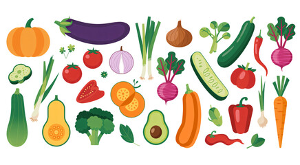 Fresh vibrant vegetables collection, featuring pumpkin, broccoli, carrots, and peppers, perfect for illustrating healthy eating and vegan lifestyle, transparent background