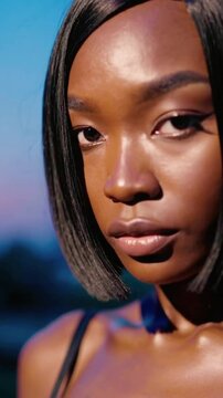 4K Close-Up Video of a Model Looking Directly Into the Camera