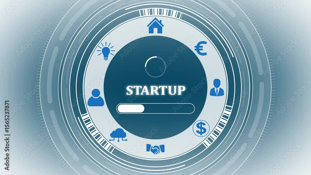 Poster a startup button on a clear projection ,business, technology and network concept. digital technology