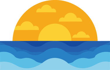 Serene Sunset Over Ocean Waves A Peaceful Illustration