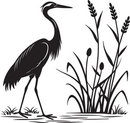 Heron or Crane Silhouette in Wetlands – serene and elegant