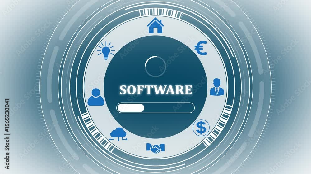 Aufkleber a software button on a clear projection ,business, technology and network concept. digital technolog