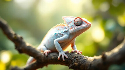 White chameleon on a branch