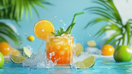 Refreshing citrus drink with water splashes.