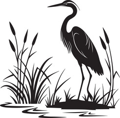 Heron or Crane Silhouette in Wetlands – serene and elegant