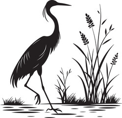 Heron or Crane Silhouette in Wetlands – serene and elegant